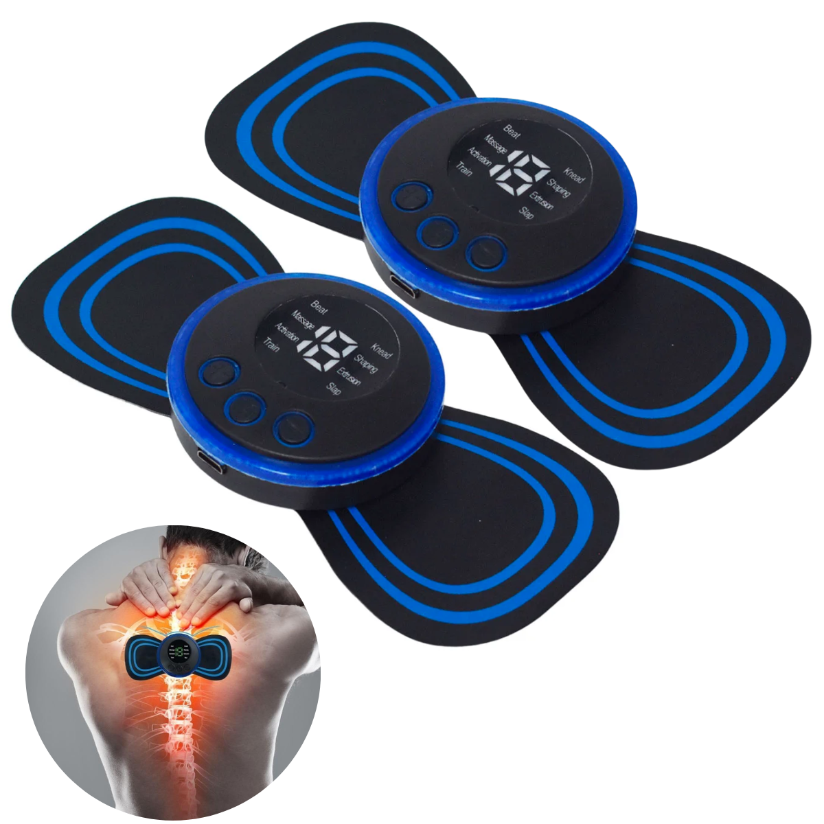 Parche Masajeador Eléctrico Recargable, 8 Modos, 19 Niveles