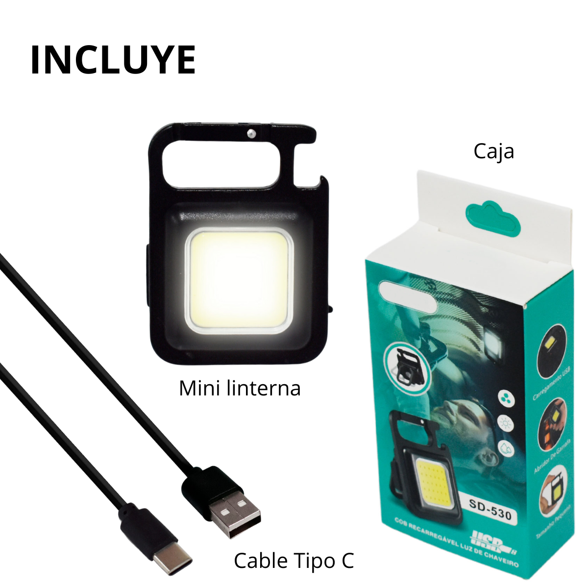 Linterna Mini de Emergencia Llavero y Abrebotellas